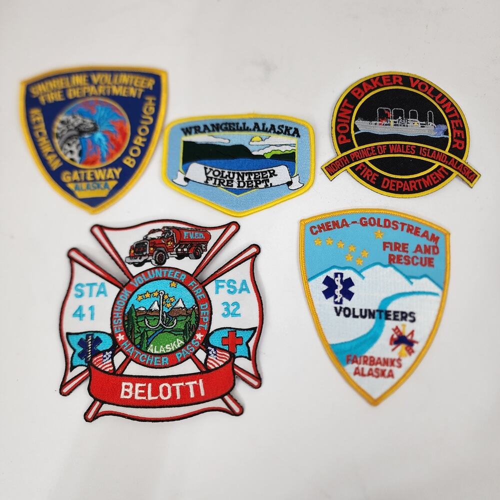 Lot of 5 Volunteer Fire Dept Patches Alaska Ketchikan Wrangell Hatcher & More